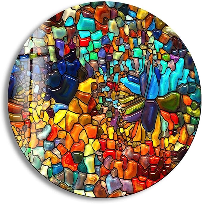 My Photostation.com 10'' Diameter Red Mosaic Round Glass Wall Art Tempered - Image 8