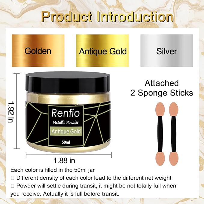 Renfio Metallic Pigment Powder, 50ml Silver Resin Color Pigment - Image 3