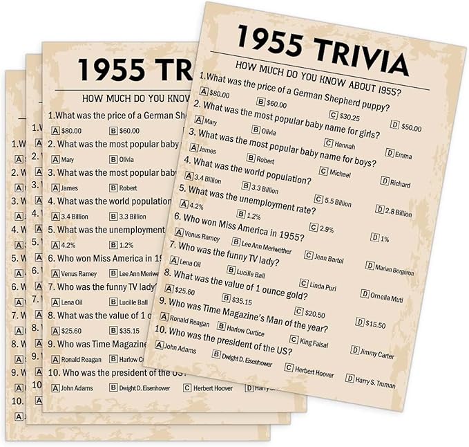 QUPT 70th Birthday Party Games, 1955 Trivia Games, Birthday Party Supplies by QUPT