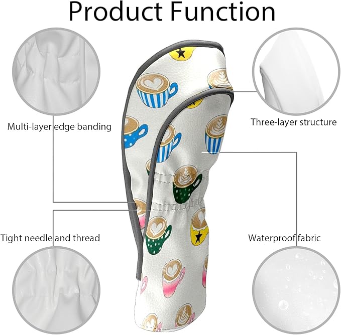 Golf Headcovers Fits Driver Hybrid Fairway 3/5 Wood, Waterproof PU Leather Golf Club Protector, Ideal Sports Accessories & Golfer Gift Colorful Geometry
