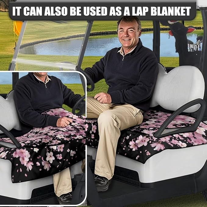 Golf Cart Seat Covers, Universal Golf Cart Seat Towel Blanket with 4 Front Pockets & Nonskid Bottom Fits for Club Car 2 Person Seats Golf Carts