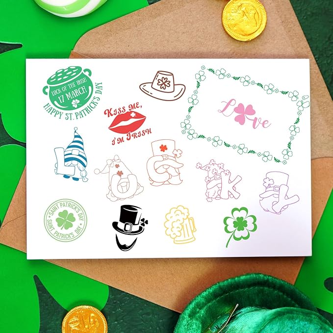 Whaline 5 Sheet St. Patrick's Day Clear Stamps Wreath Shamrock Lucky Words - Image 4