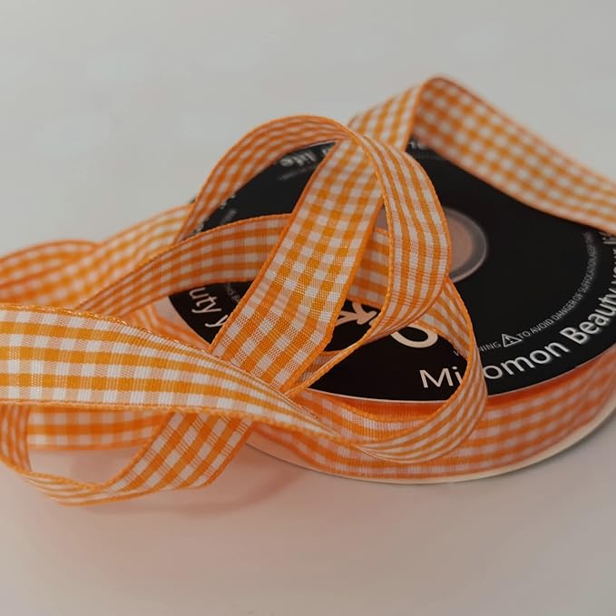 Orange Gingham Plaid Checked Ribbon 25 Yards Each Roll 100% Polyester - Image 7