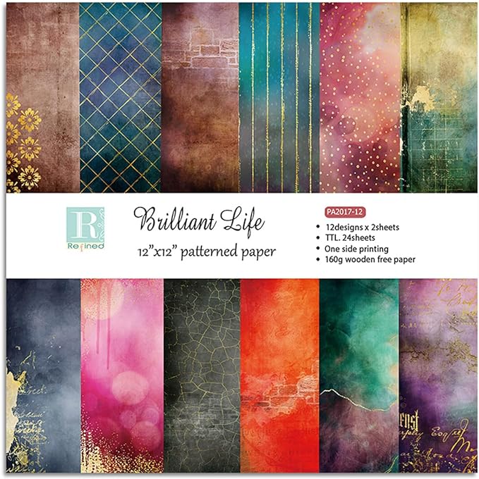 Scrapbook Paper Pad 12x12, Foil Floral Patterned Cardstock Paper Pads, by YASMEN