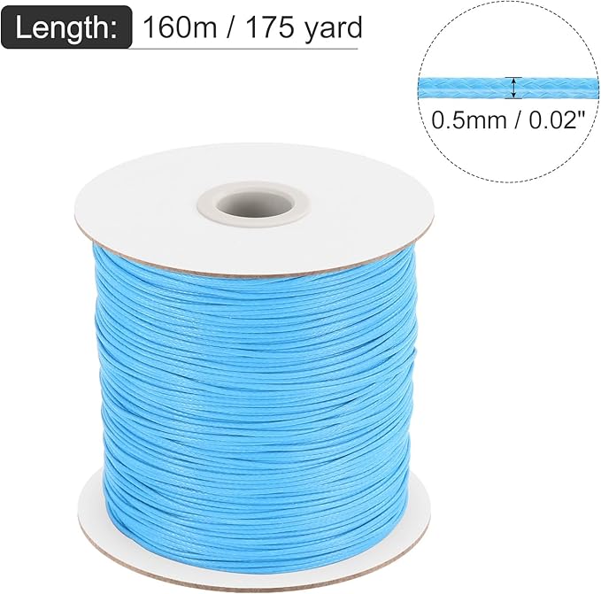 MECCANIXITY Waxed Polyester Cord 0.5mm 175 Yard Sky Blue - Image 2