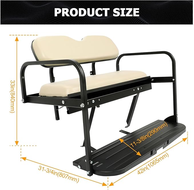 ECOTRIC Golf Cart Rear Flip Seat Kit Compatible with 2007-2016 Yamaha Drive G29 Flip Folding Down Steel+Leather Rear Seat Golf Cart Beige