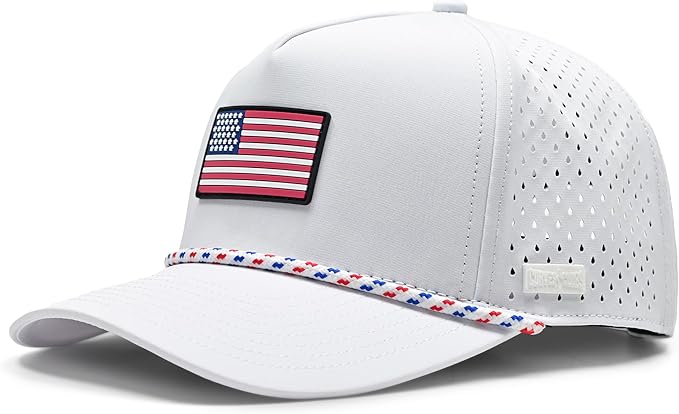 Curves & Clubs American Flag Golf Hat – Black Performance Rope Cap – Patriotic USA Golf Hat – Adjustable, Breathable (US, Numeric, 0, White USA)