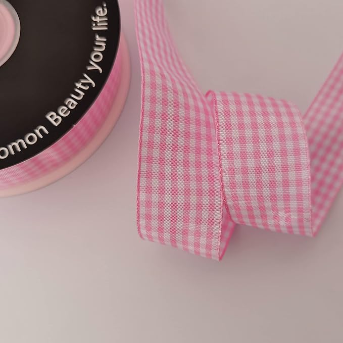 Pink and White Gingham Ribbon - Image 6