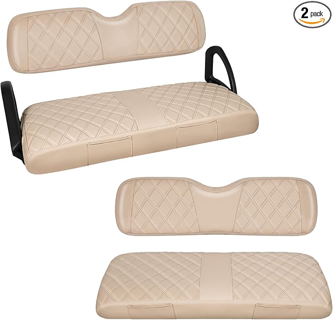 Golf Cart Seat Cover Front and Rear Set of 2 Fit for EZGO RXV OEM Ordinary Seats No Nails Easy to Install & Clean Beige Vinyl Leather Seat Covers