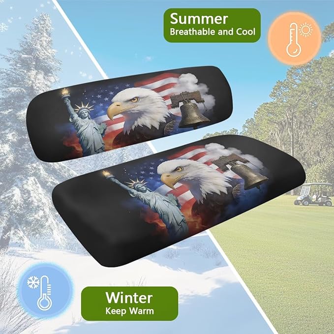 Yewatlles 250th Eagle Golf Cart Seat Covers 2 Piece Set Universal Golf Cart Seat and Backrest Covers Funny Golf Cart Accessories for Women Men Easy to Install