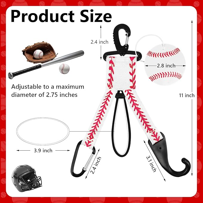 Eyourlife Dugout Organizer Fence Hooks Baseball Softball Gift for Bag Backpack Glove Helmet Drinking Bottle Hanging with Name Luggage Tags Charms Team Gifts for Coach Mom (2set white baseball)