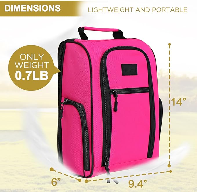 Goloni Golf Shoe Bag for Men Women, Ventilated Golf Shoe Bag with Side Pockets, Lightweight Portable Golf Shoe Carrier for Golf Shoes, Tees, Balls & Accessories,Pink