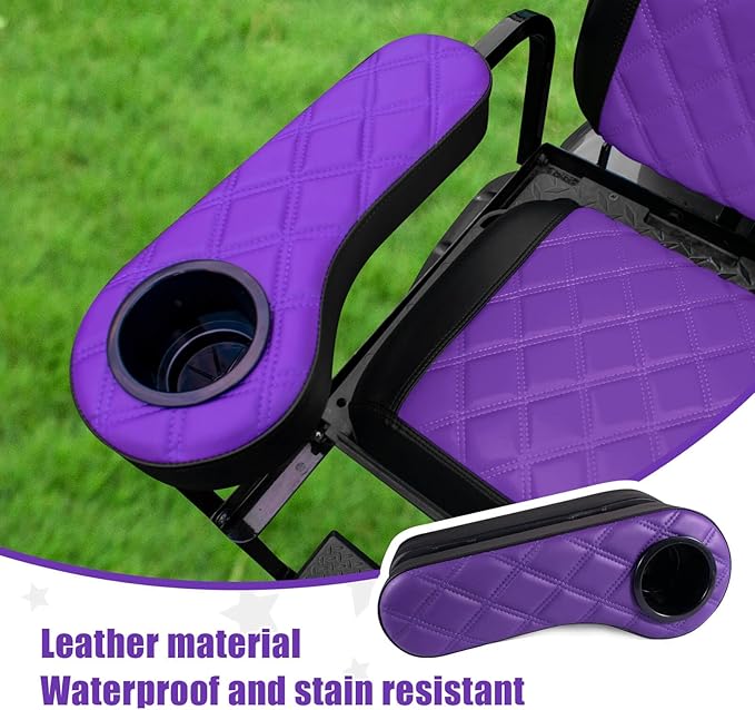 NOKINS Golf Cart Diamond Flip Armrest with Cup Holder, No Drilling Required, Golf Cart Folding Hinged Armrest, Inward Mount, for Club Car EzGo Yamaha Back Seat Kit