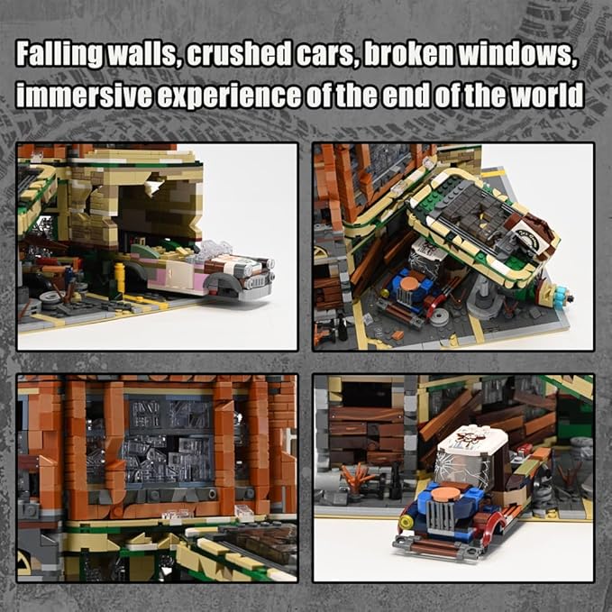 Retro Modular Buildings City Sets, Abandoned Expert Garage and Rusted Cars - Image 5