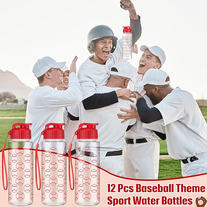Funnymoom 12 Pcs 17 oz Baseball Sports Bottles with Leak Proof Flip Top, Reusable Plastic Water Bottles for Baseball Team Gift Accessories, Sports Party Favors Supplies