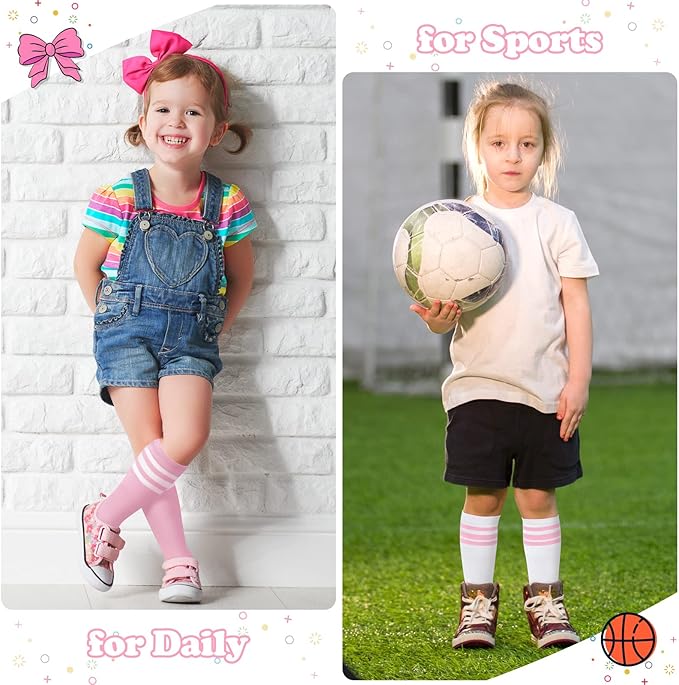 Sarfel Kids Soccer Socks Toddler Soccer Socks Girls Boys Soccer Socks Kids Tube Socks with Stripes Toddler Knee High Socks