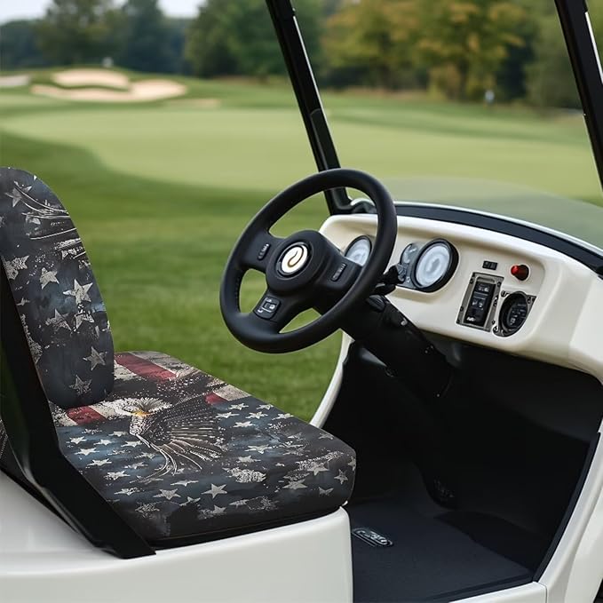 Bulopur Club Car Golf Cart Seat Covers Eagle American Flag Car Seat Cover Towel Blanket for EZGO Txt Club Car and More 2 Person Seats Golf Carts Patriotic Decor