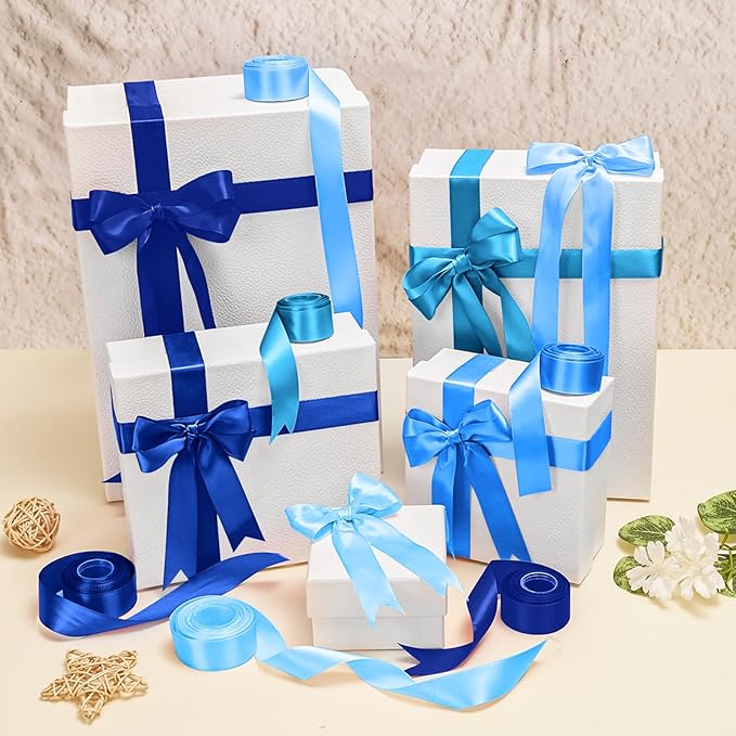 1 Inch Blue Satin Ribbons for Crafts, 6 Rolls Single-Faced Blue Assorted - Image 8