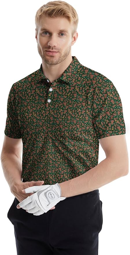 HUURAY Funny Golf Polos for Men Funny Print Short Sleeve Shirts Quick Dry Polo Shirts Hawaiian Shirt Performance Golf Outfits