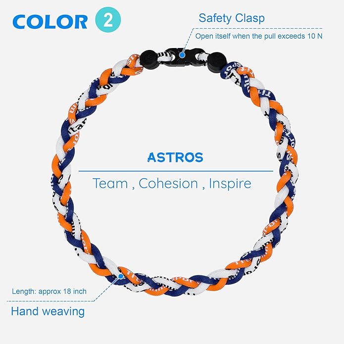 3 pcs Baseball Rope Necklaces, League Team Colors Braided Necklace, Baseball Team Gifts
