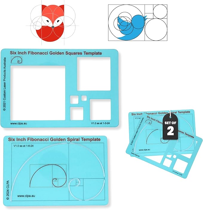 Fibonacci 6" Square & Spiral Set of Templates: A Fibonacci-Inspired Set of by CLPA