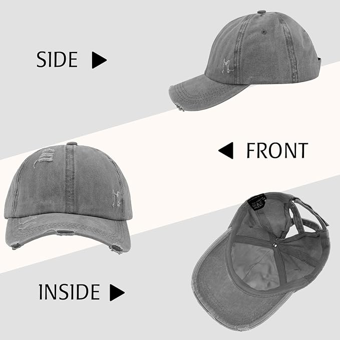 Criss Cross Ponytail Hat Women Washed Distressed Baseball Caps Adjustable High Messy Bun Ponycap