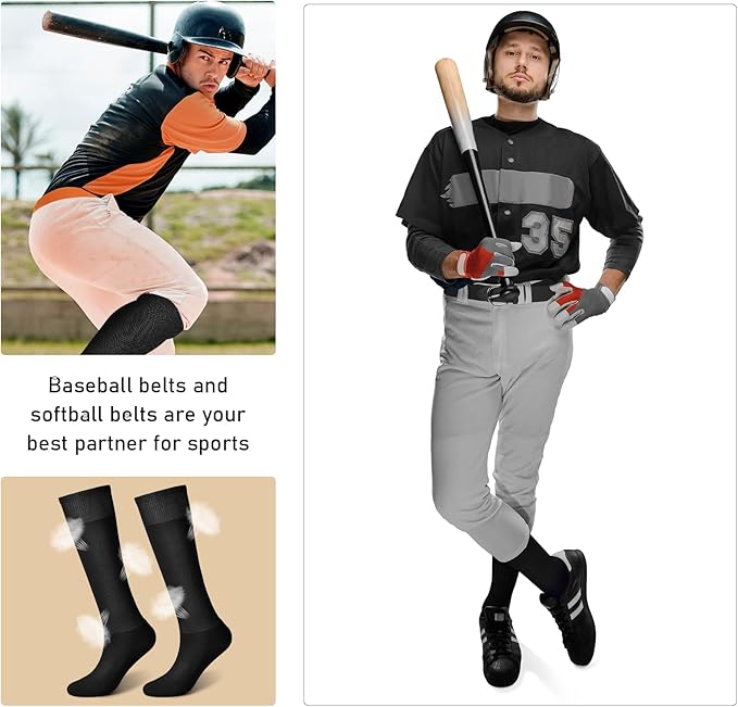 Zhanmai Baseball Belt and Socks Combo, Adjustable Elastic Belt and Softball Socks, Multiple Sizes for Youth Boys Girls, Adult