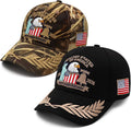 2 Pack 250 Anniversary USA Hat Embroidered Eagle & Liberty，Adjustable Patriotic American Flag Baseball Caps for Men Women