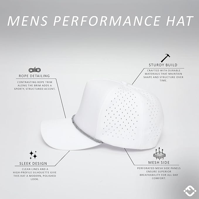 Funky Junque Performance Waterproof Golf Rope Hat – Cool Breathable Workout 5 Panel Snapback Cap for Men
