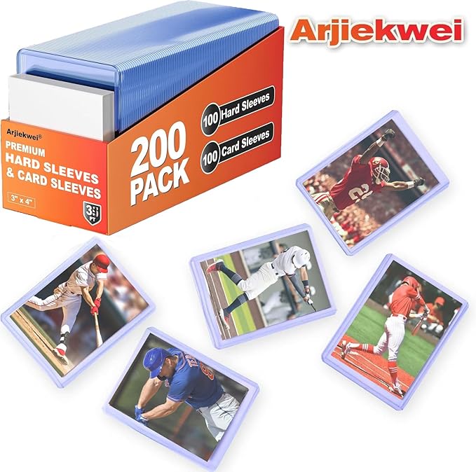 2000 Card Sleeves Hard Plastic, Arjiekwei 3"X4" Baseball Cards Protectors Plastic, Premium Card Holder for Trading Sports Baseball Football Game Cards (1000 Hard Sleeve + 1000 Soft Sleeve)