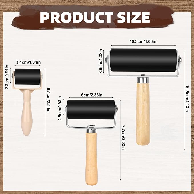9 Pack Rubber Brayer Roller 1.4/2.4/4 Inch Art Craft Roller Hard Rubber Brayer - Image 2