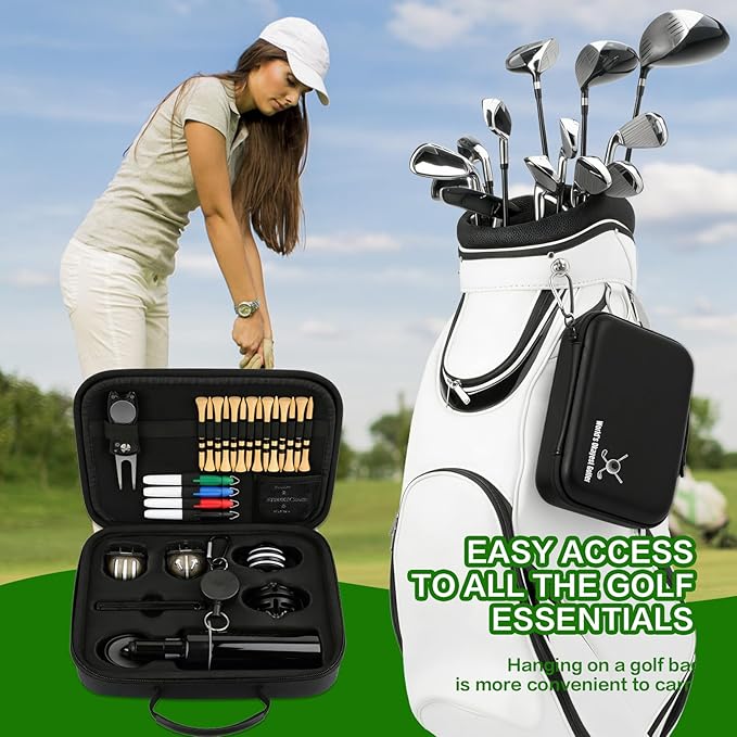 30Pcs Golf Accessories Kit with Towel, Club Brush & Groove Cleaner, Golf Balls, Tees, Score Counter, Ball Line Marker Tool, Divot Repair Tool Color Ball Markers Pen–Golf Gift for Men Golfers