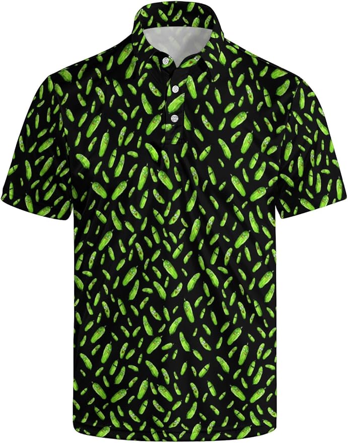 HUURAY Funny Golf Polos for Men Funny Print Short Sleeve Shirts Quick Dry Polo Shirts Hawaiian Shirt Performance Golf Outfits