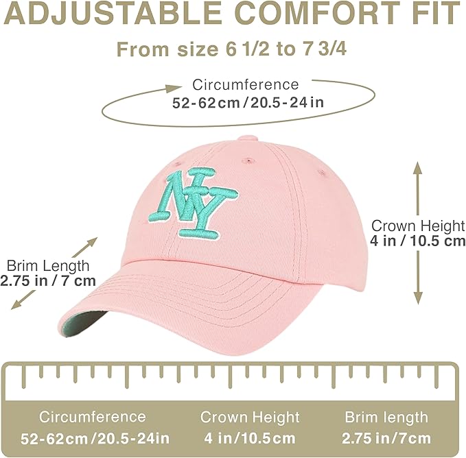 NY 3D Embroidered Cotton Dad Hat – New York Baseball Cap, Adjustable Metal Buckle Strap, Unstructured Low-Profile Style