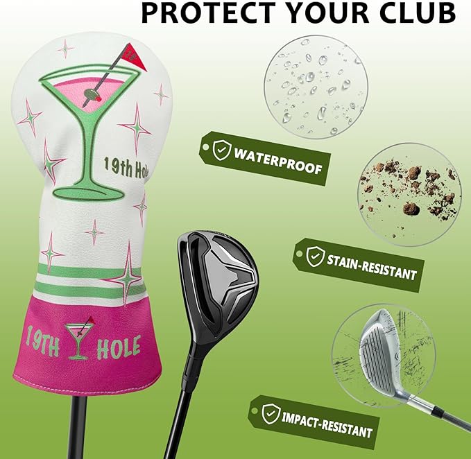 Golf Club Head Covers for Men Women, PU Leather Golf Headcover for Driver Fairway Wood and Hybrid, Funny Golf Accessories