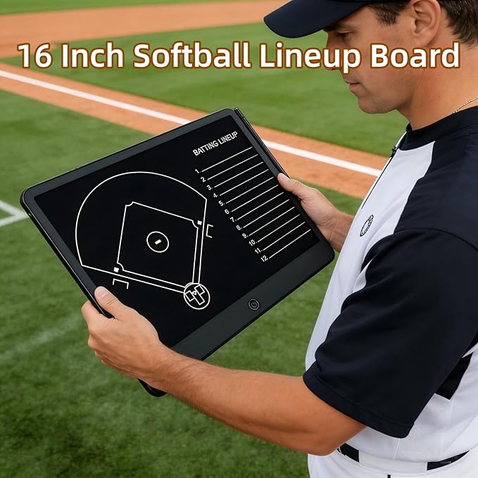 Baseball Coaching Board– 16" Softball Lineup Board,Electronic Coach Lineup Board, Premium Tactical Baseball Coach Clipboard,Dugout Display Softball Coaching Accessories，Youth School Team Equipment