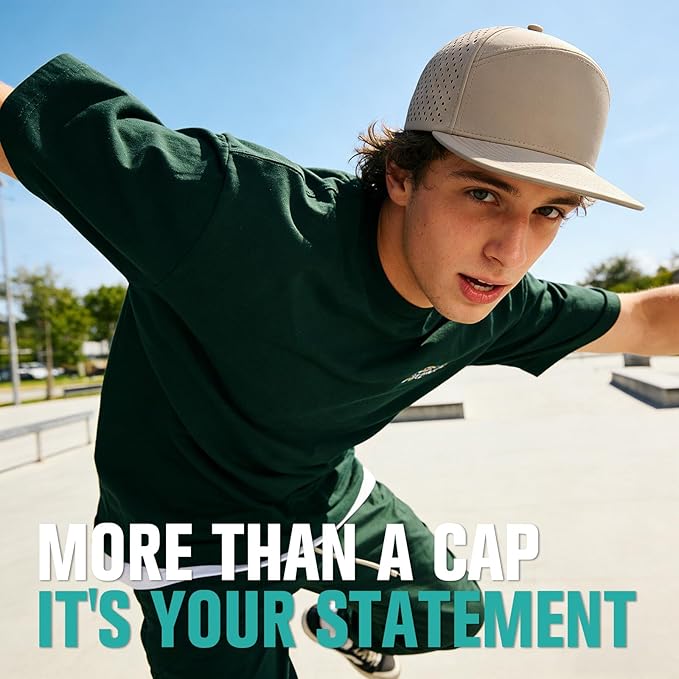AOPREL Flat Brim Baseball Cap for Men Adjustable Water-Resistant Performance Hat with Breathable Laser Perforated