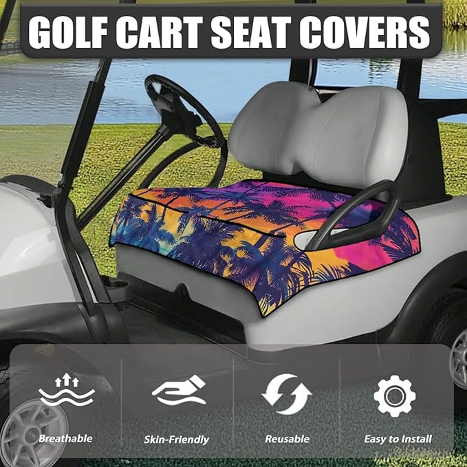 Golf Cart Seat Covers, Universal Golf Cart Seat Towel Blanket with 4 Front Pockets & Nonskid Bottom Fits for Club Car 2 Person Seats Golf Carts