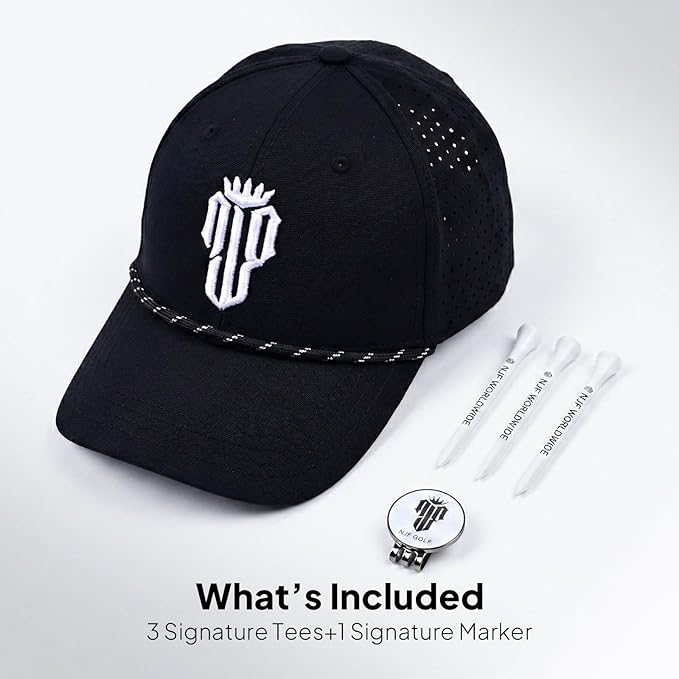 NJF Golf Hat Men - Breathable Mens Golf Hats, Adjustable Rope Hook and Loop Style Cap, Convenient Cap with Tee Holder