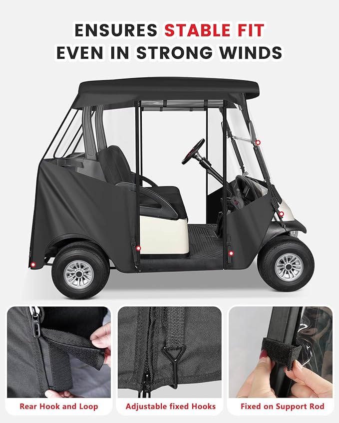 2 Passenger Golf Cart Enclosure for Club Car Precedent 2 Seater, 600D Waterproof Driving Rain Cover with Full Roll Up Clear Windows & Doors, Heavy Duty Zippers & Side Mirror Openings