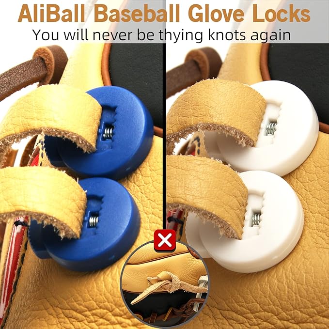 AliBall Glove Locks Baseball, Glove Lace Locks 8 Pack, Never Need Thying Knots Again, Fits All Baseball and Softball Gloves