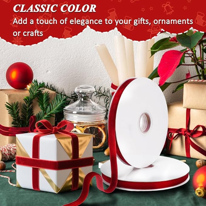 Red Velvet Ribbon, 0.39 Inch x 20 Yards Single Faced Red Ribbon - Image 8