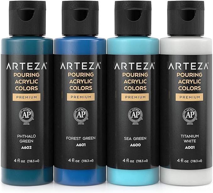 ARTEZA Acrylic Pouring Paint Set of 4 Colors, 4 ounce Bottles, Aqua Tones - Image 3