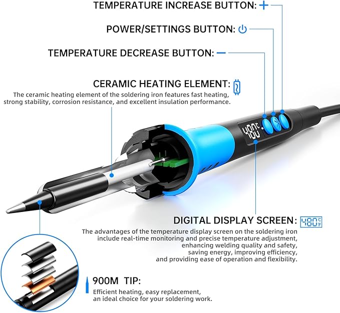 Soldering Iron Kit, 90W 110V LCD digital soldering gun，12-in-1 Soldering Iron - Image 4