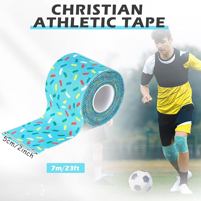 TrelaCo 1 Pcs Wrist Tape Baseball Cross Christian Athletic Tape 2in x 23ft Sports Wrap Cotton for Football Hockey Soccer Baseball Fingers Ankles Wrist Injury Wrap (Colorful Dots,Blue)