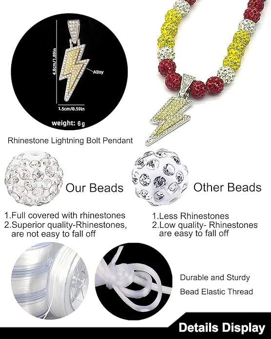 Baseball Necklace for Men 16/18/20 Inch Bling Ice Collection Lightning Bolt Pendant Necklace for Women Rhinestone Clay Beaded Discoball Accessories Gifts for Baseball Team Players Lovers