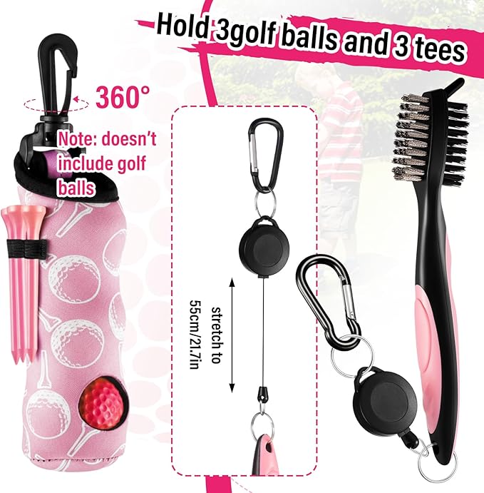16 Pcs Golf Accessories Kit Include 4 Pcs Golf Club Head Covers, Ball Bag with Hook Towel Magnetic Ball Marker Tees Divot Tool Cleaner Brush for Gifts