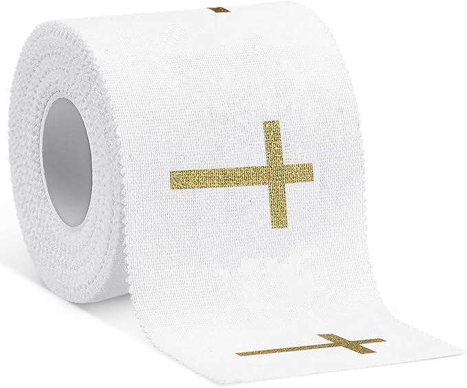 Geiserailie Christian Athletic Tape with Cross Sport Tape 2IN X 23FT Wrist Wrap for Football Baseball Soccer Religious Gift for Mother's Day Father's Day Nurses Week Christian Church(Gold)