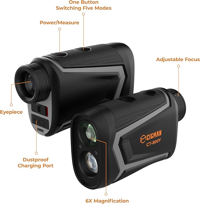 Golf Laser Rangefinder with Slope, CIGMAN 850 Yards Rechargeable Golf Range Finder, Continuous Scan for Hunt, High-Precision LCD Screen Flag Pole Lock Vibration, 6X Magnification