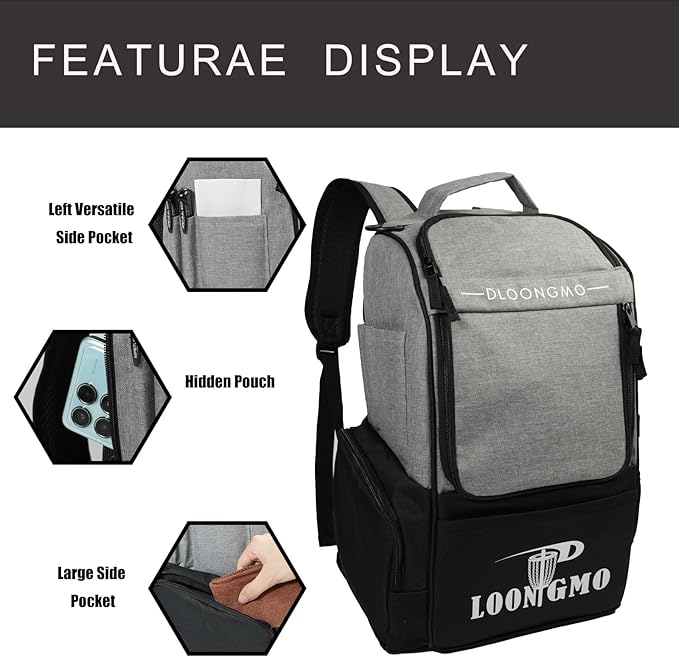 Disc Golf Bag, Durable Disc Golf Backpack Holds 22+ Discs, Large Capacity with Multiple Storage Pockets